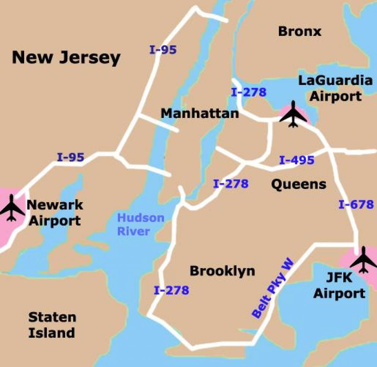 Mapa de los aeropuertos de Brooklyn