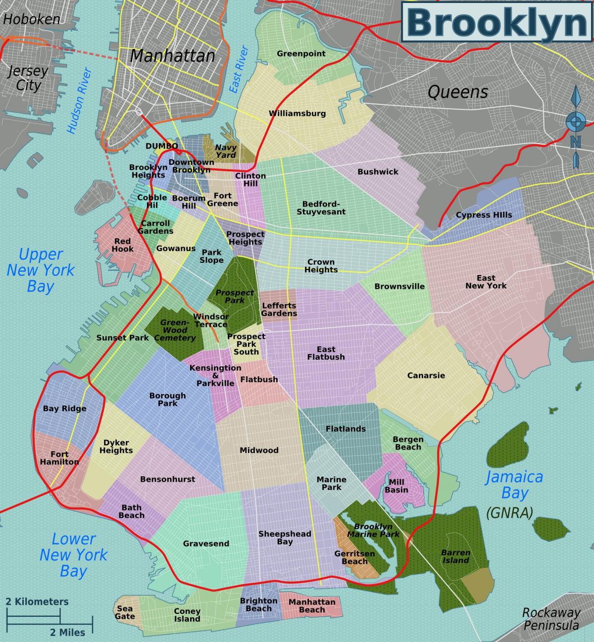 Mapa de los barrios de Brooklyn